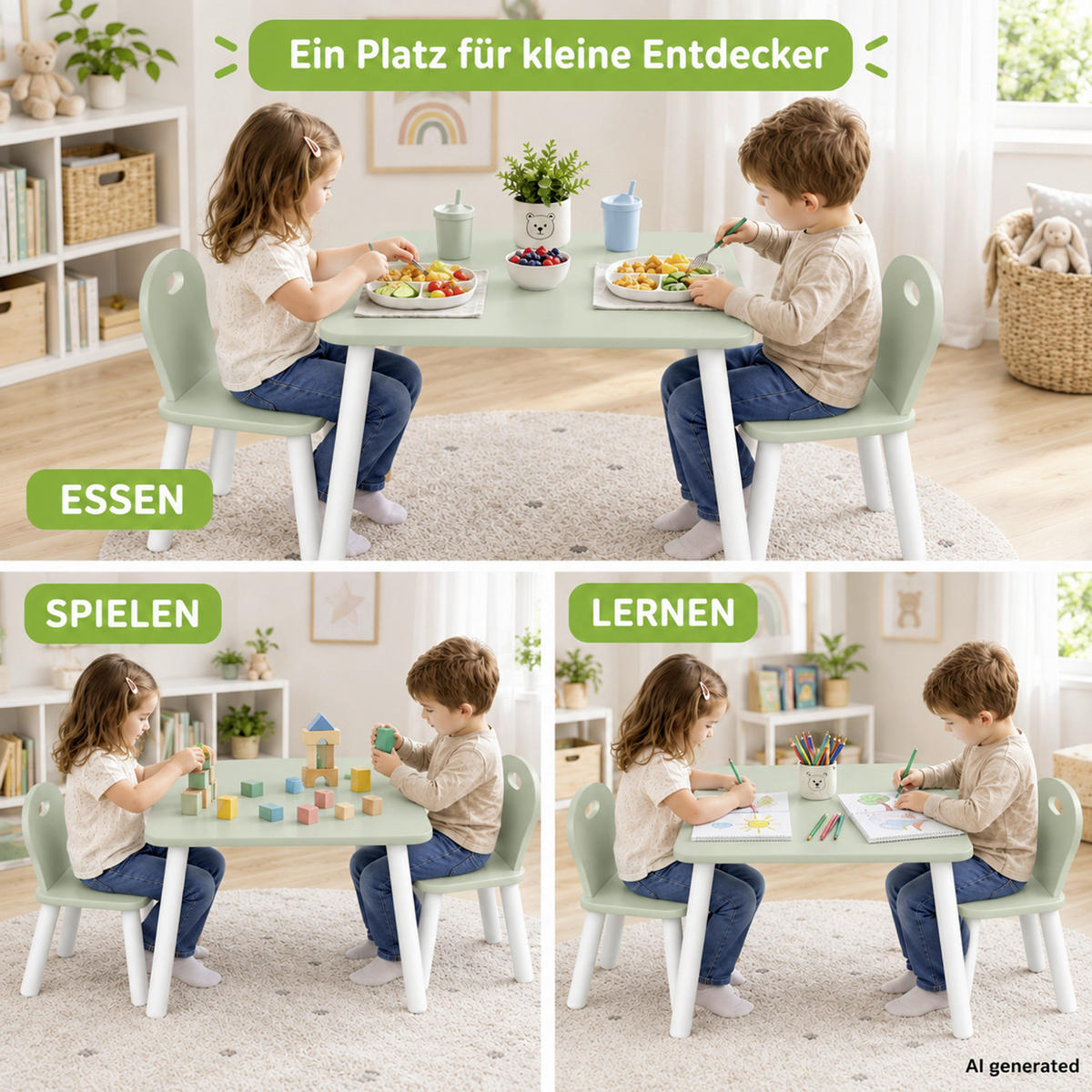 KINDERSITZGRUPPE Weiß, Mintgrün  - Weiß/Mintgrün, Basics, Holzwerkstoff (55/55/45cm) - Kesper