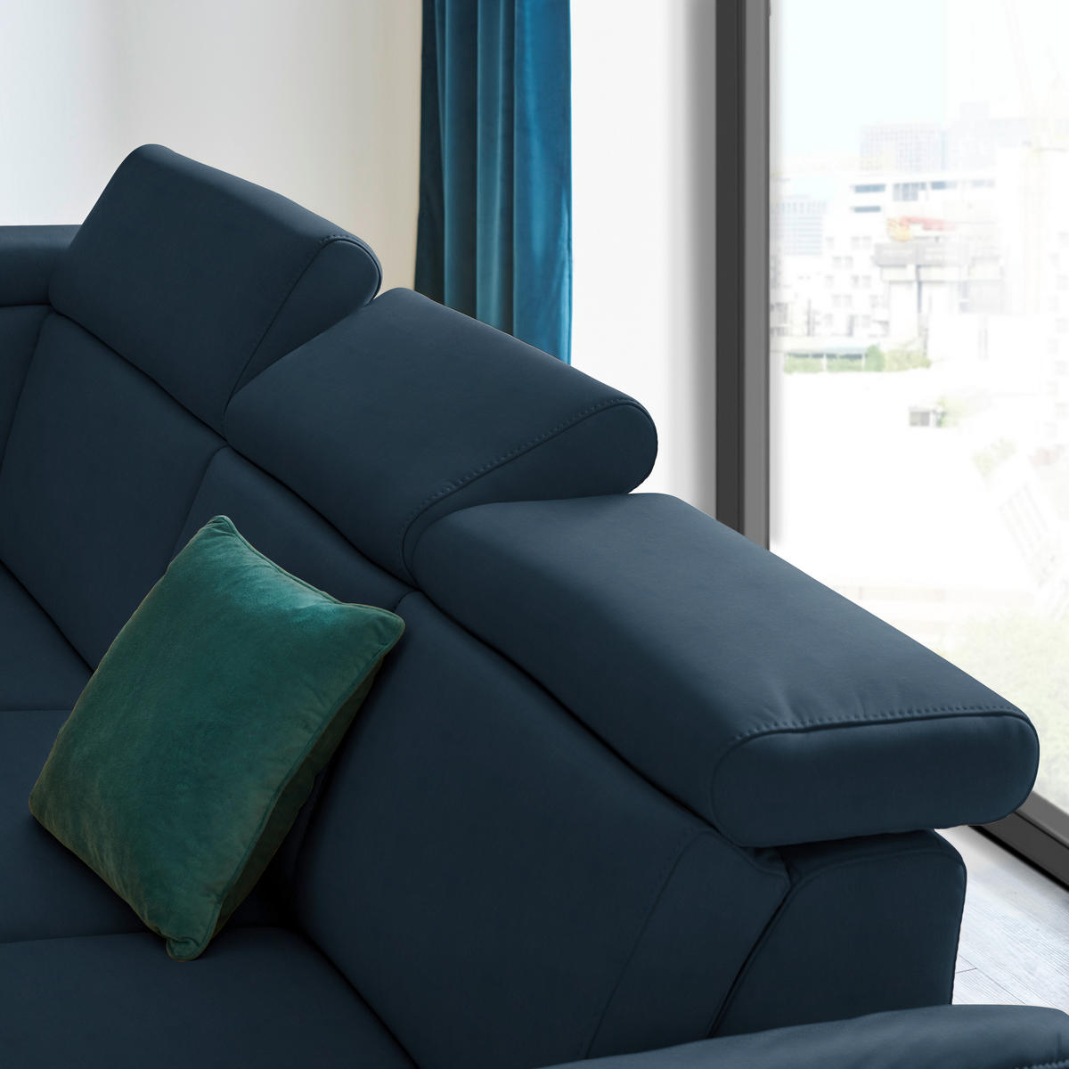 ECKSOFA in Echtleder Dunkelblau  - Schwarz/Dunkelblau, Design, Leder/Metall (239/285cm) - Cantus