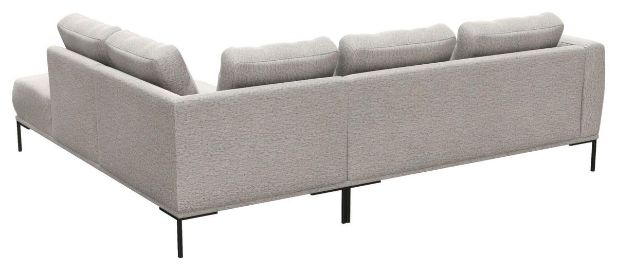 ECKSOFA Hellgrau Webstoff, Flachgewebe  - Hellgrau/Schwarz, Design, Textil/Metall (252/206cm) - Livetastic
