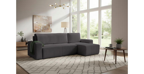 ECKSCHLAFSOFA  mit Cord Schieferfarben  - Schieferfarben/Schwarz, KONVENTIONELL, Textil (248/146cm) - Xora