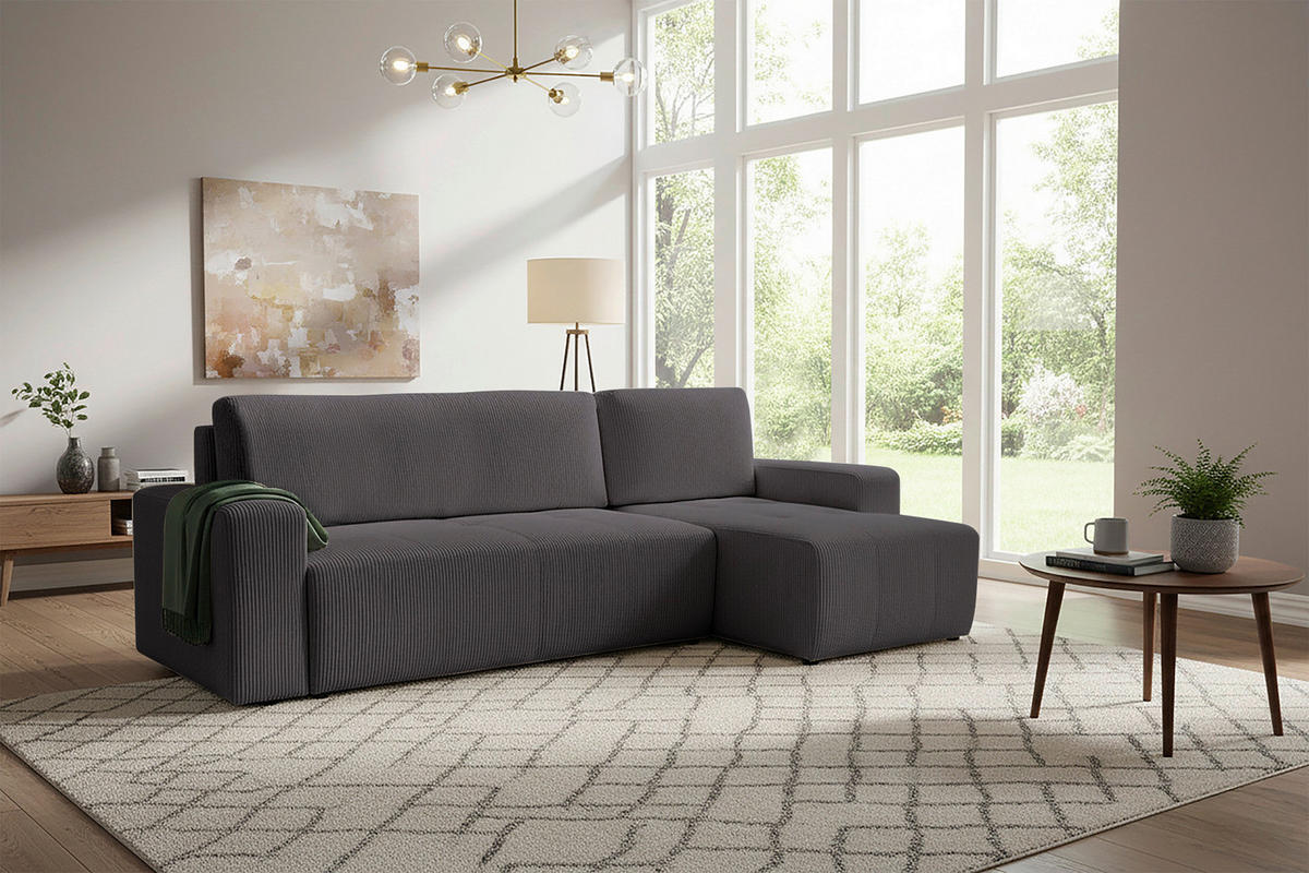 ECKSCHLAFSOFA  mit Cord Schieferfarben  - Schieferfarben/Schwarz, KONVENTIONELL, Textil (248/146cm) - Xora