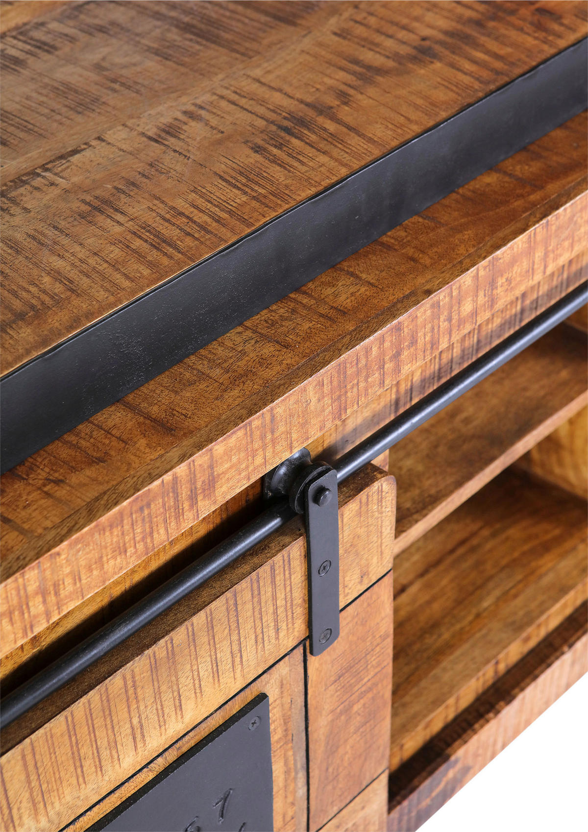BÜCHERWAND Mangoholz massiv Naturfarben, Schwarz  - Schwarz/Naturfarben, KONVENTIONELL, Holz/Metall (127/210/45cm) - Landscape