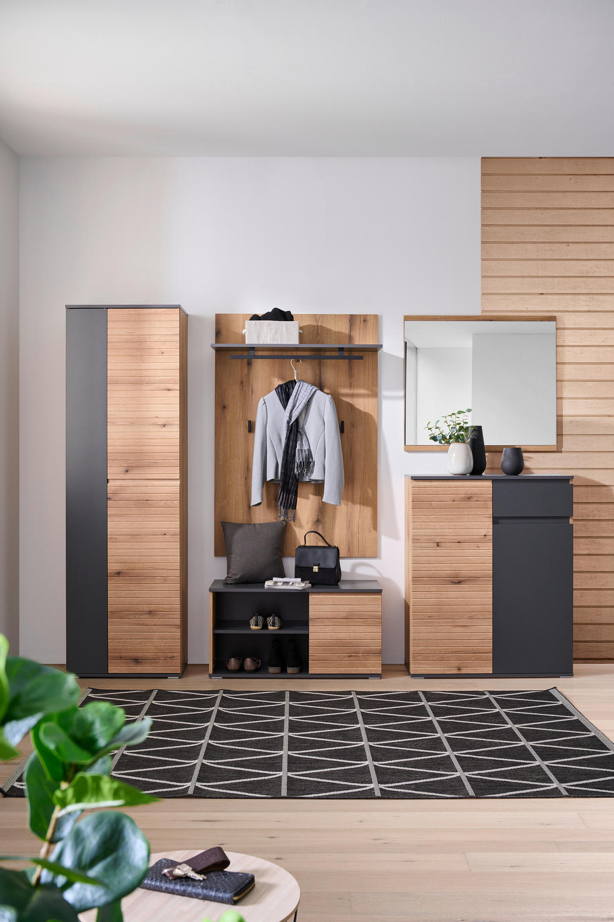 SCHUHSCHRANK Anthrazit, Eichefarben  - Eichefarben/Anthrazit, Design, Holzwerkstoff/Kunststoff (85/106/38cm) - home24