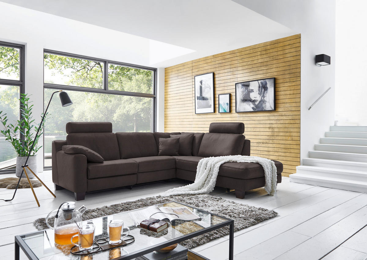 ECKSOFA in Echtleder  259/235 cm  - Eichefarben, Design, Leder/Holz (259/235cm) - Valdera