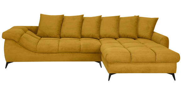 ECKSOFA Currygelb Cord Rückenkissen, Armlehnenkissen, Rücken echt  - Currygelb/Schwarz, KONVENTIONELL, Textil/Metall (332/231cm) - Carryhome