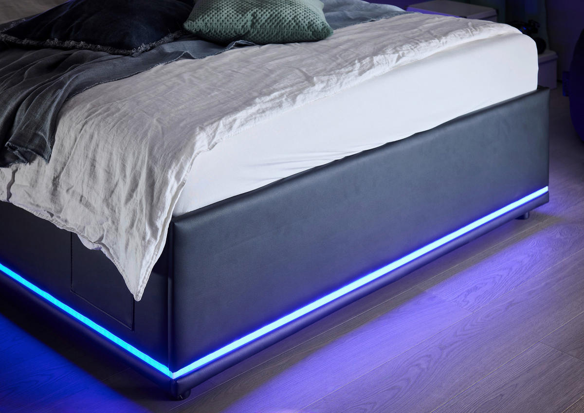 POLSTERBETT 140/200 cm,  in Schwarz, Beleuchtung,  - Schwarz, Design, Kunststoff/Textil (140/200cm) - Xora