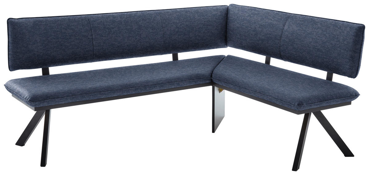 ECKBANK in Metall, Textil Schwarz, Dunkelblau  - Schwarz/Dunkelblau, Modern, Textil/Metall (180/140cm) - Cantus