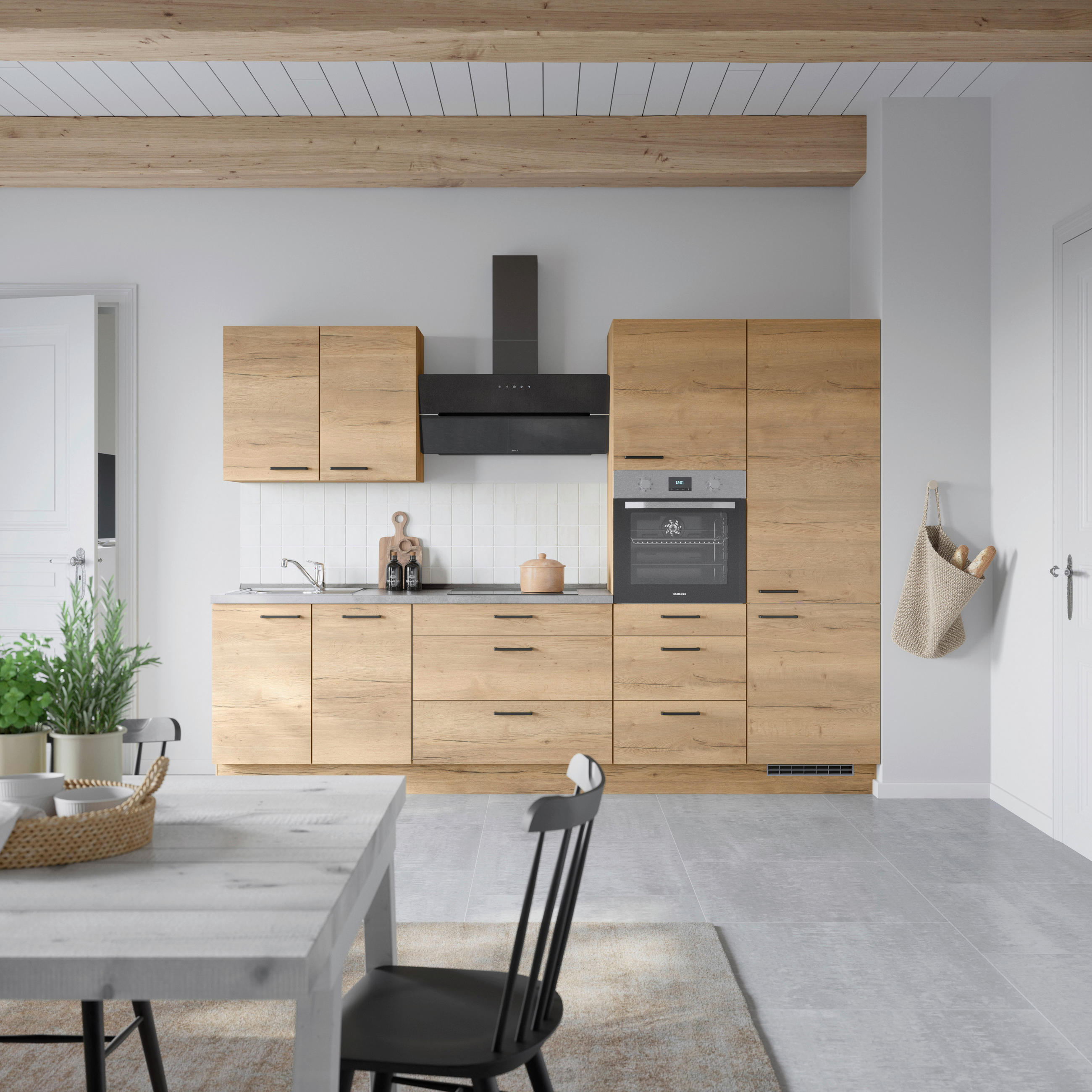KÜCHENBLOCK 300 cm   in Eichefarben, Schieferfarben  - Schieferfarben/Eichefarben, MODERN, Holzwerkstoff/Metall (300cm) - Nobilia