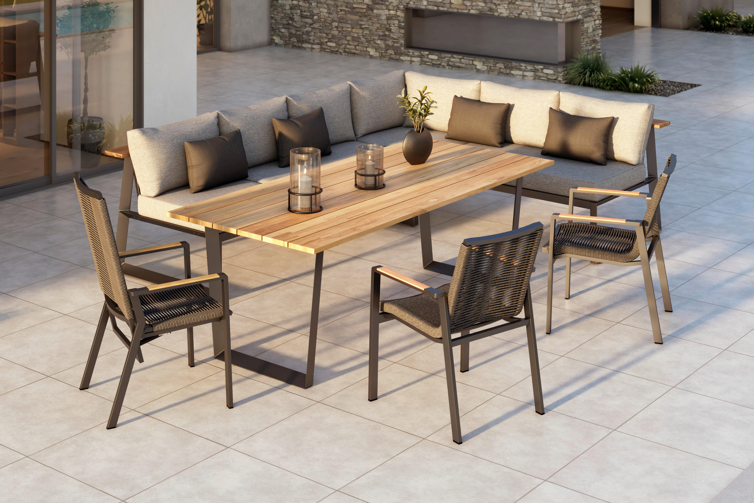 GARTENTISCH Holz, Metall Anthrazit, Teakfarben rechteckig  - Anthrazit/Teakfarben, MODERN, Holz/Metall (216/99/75cm) - Amatio
