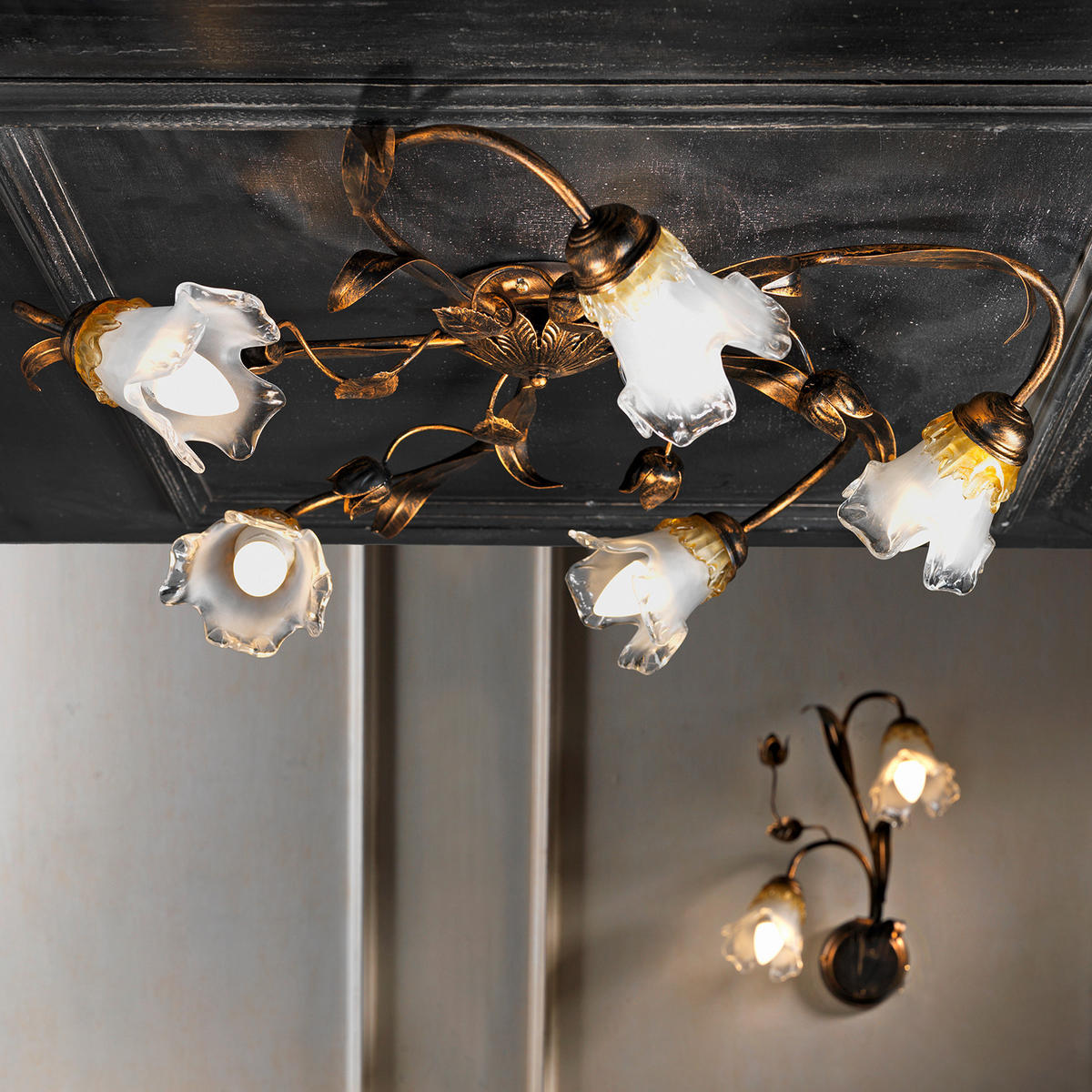 WANDLEUCHTE 32/18/40 cm   - Bronzefarben, KONVENTIONELL, Glas/Metall (32/18/40cm)