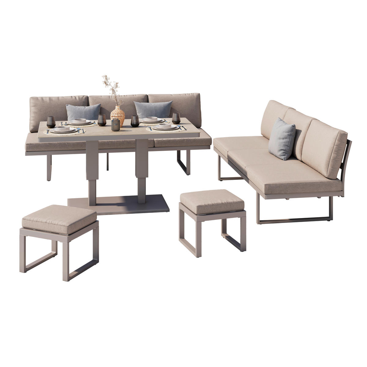 LOUNGE ÉTKEZŐGARNITÚRA 5 részes    - világosszürke/bézs, Modern, üveg/textil - Ambia Garden