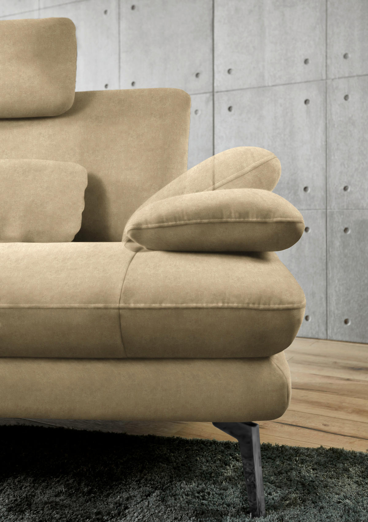 ECKSOFA in Velours Cappuccino  - Schwarz/Cappuccino, Design, Textil/Metall (184/284cm) - Dieter Knoll