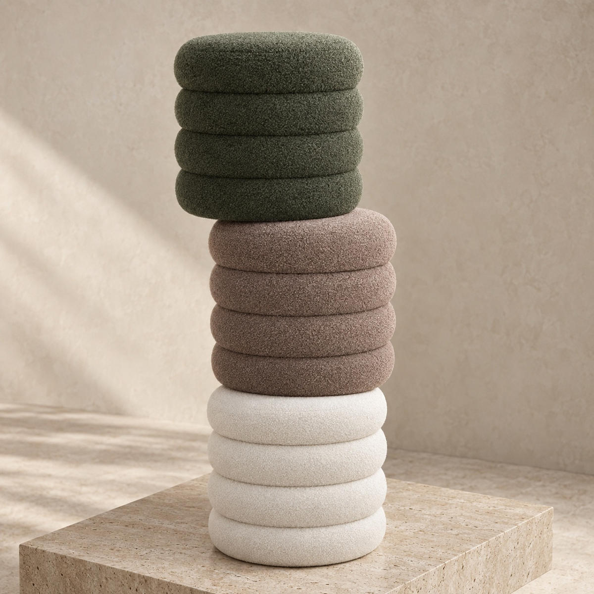 HOCKER Teddystoff Grün  - Schwarz/Grün, Basics, Kunststoff/Textil (42/45/42cm) - Xora