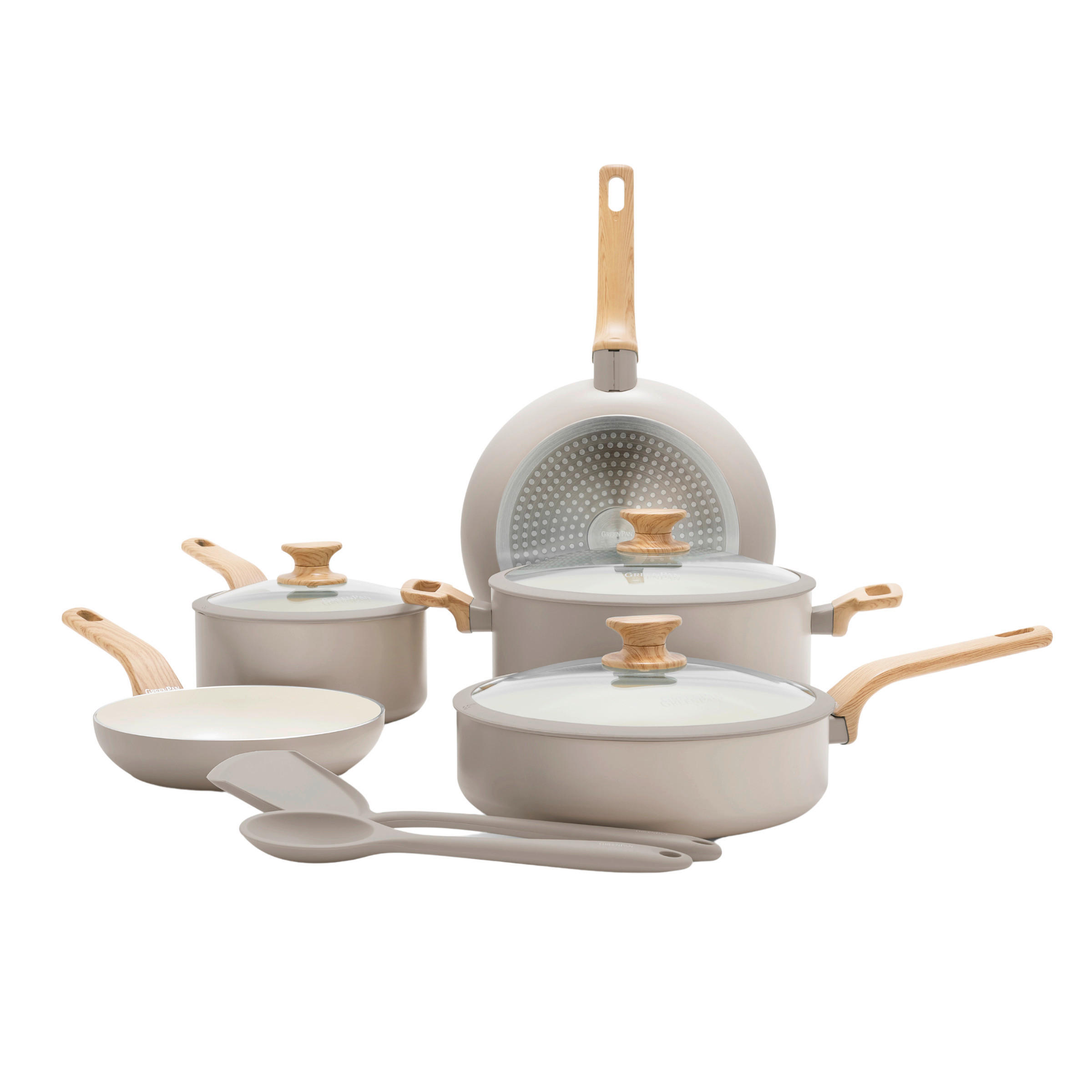 KOCHTOPFSET Essence 5-teilig  - Tannenholzfarben/Creme, Basics, Glas/Kunststoff - GreenPan