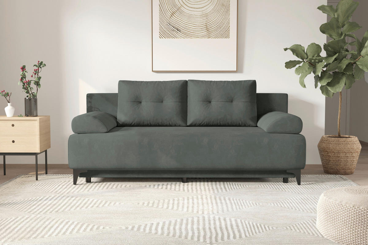 SCHLAFSOFA  mit Liegefunktion Velours Grau  - Schwarz/Grau, KONVENTIONELL, Textil/Metall (200/98/90cm) - Carryhome