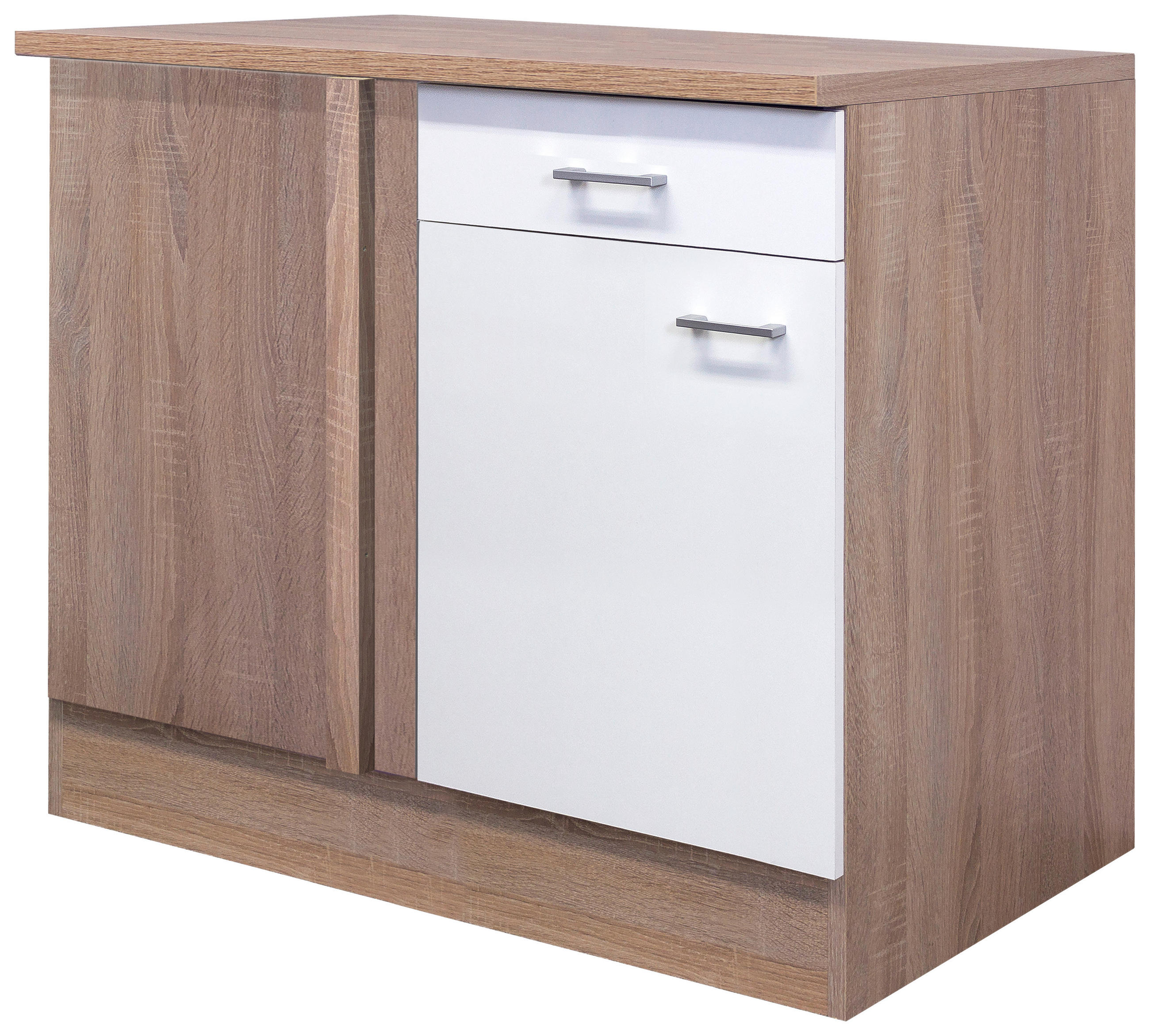ECKUNTERSCHRANK 110/85/57 cm  in Weiß, Sonoma Eiche  - Alufarben/Weiß, KONVENTIONELL, Holzwerkstoff/Kunststoff (110/85/57cm) - FlexWell