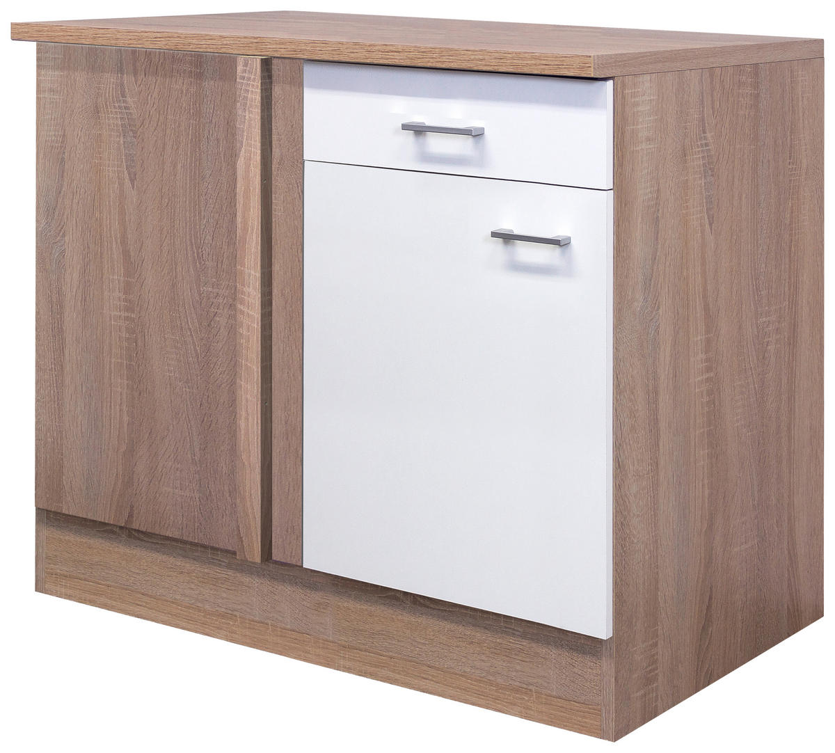 ECKUNTERSCHRANK 110/85/57 cm  in Weiß, Sonoma Eiche  - Alufarben/Weiß, KONVENTIONELL, Holzwerkstoff/Kunststoff (110/85/57cm) - FlexWell