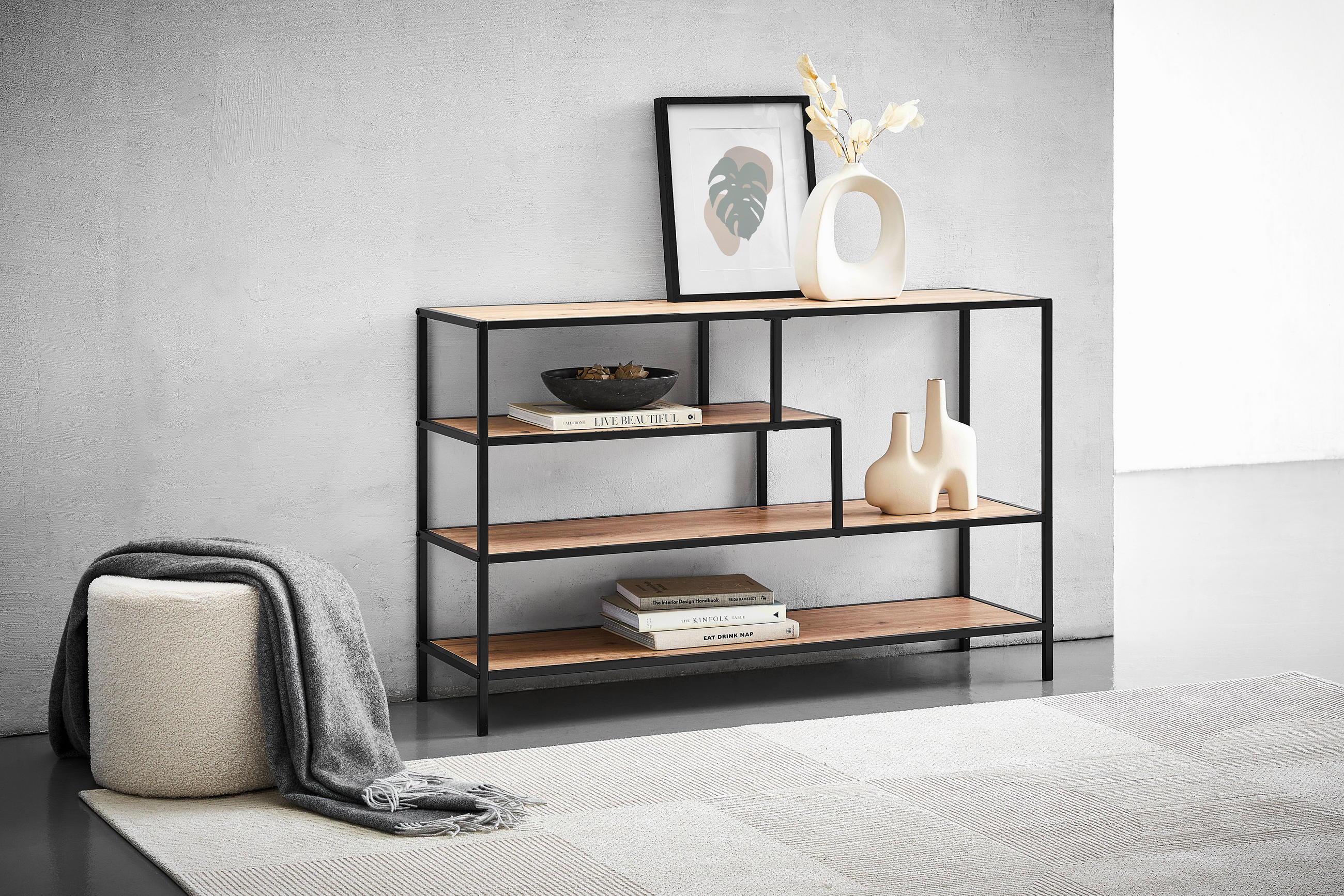 REGAL Schwarz, Eichefarben  - Eichefarben/Schwarz, Trend, Holzwerkstoff/Metall (114/78/33cm) - Xora