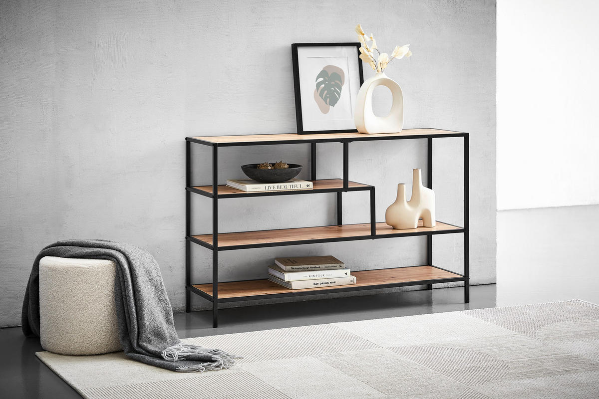 REGAL Schwarz, Eichefarben  - Eichefarben/Schwarz, Trend, Holzwerkstoff/Metall (114/78/33cm) - Xora