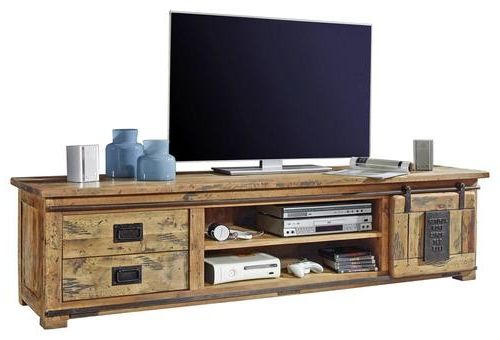 KOMODA POD TELEVIZI, mangové dřevo, přírodní barvy, 200/50/55 cm - přírodní barvy, Konvenční, kov/dřevo (200/50/55cm) - Livetastic