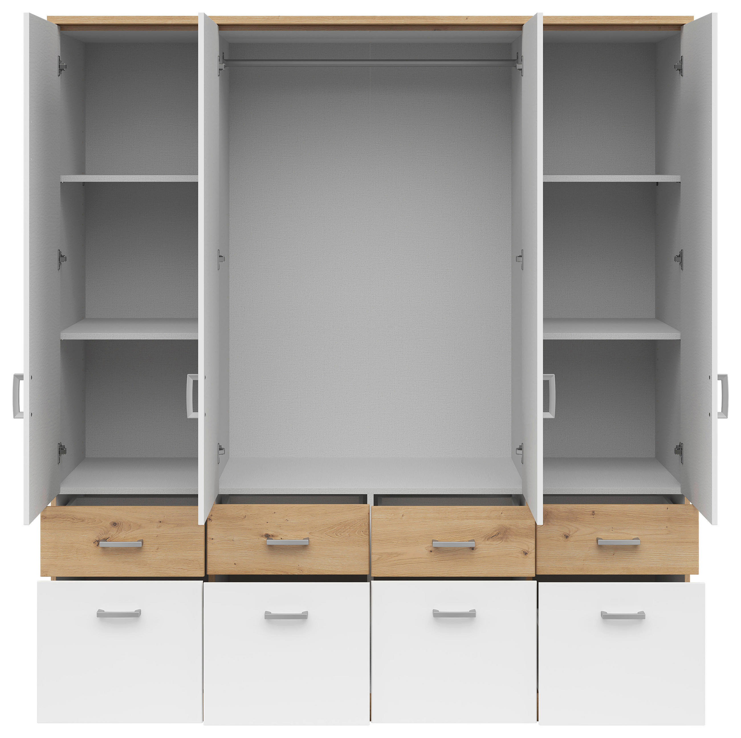 KLEIDERSCHRANK 181/199/58 cm 4-türig Silberfarben, Weiß, Eiche Artisan  - Silberfarben/Weiß, KONVENTIONELL, Holzwerkstoff/Kunststoff (181/199/58cm)