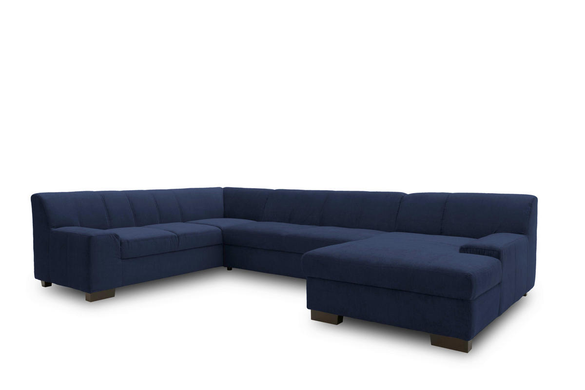 WOHNLANDSCHAFT  in Webstoff Blau  - Wengefarben/Blau, Design, Holz/Textil (212/328/153cm) - MID.YOU