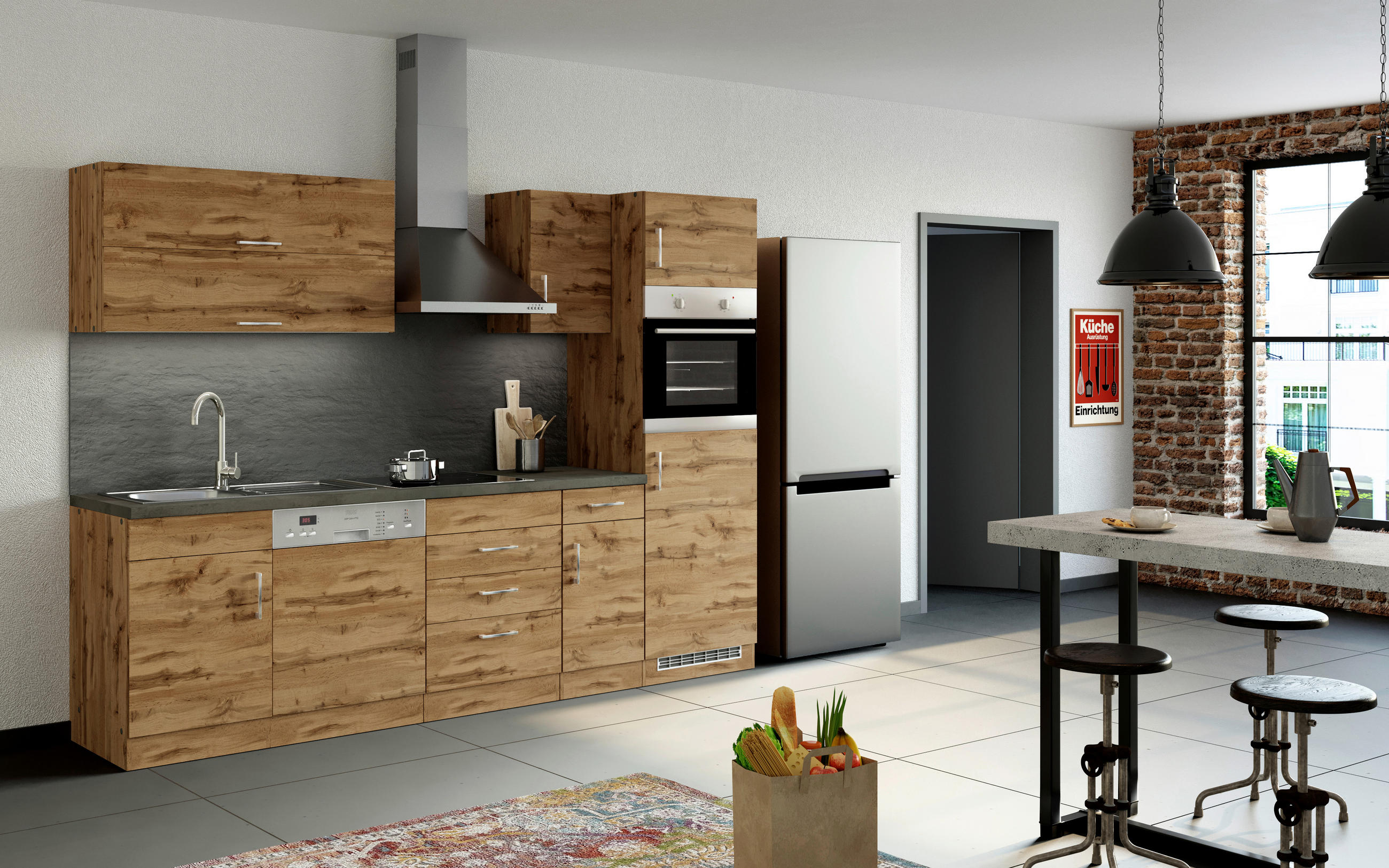 KÜCHENLEERBLOCK   in Eichefarben  - Eichefarben/Anthrazit, MODERN, Holzwerkstoff (210/200/60cm) - Held