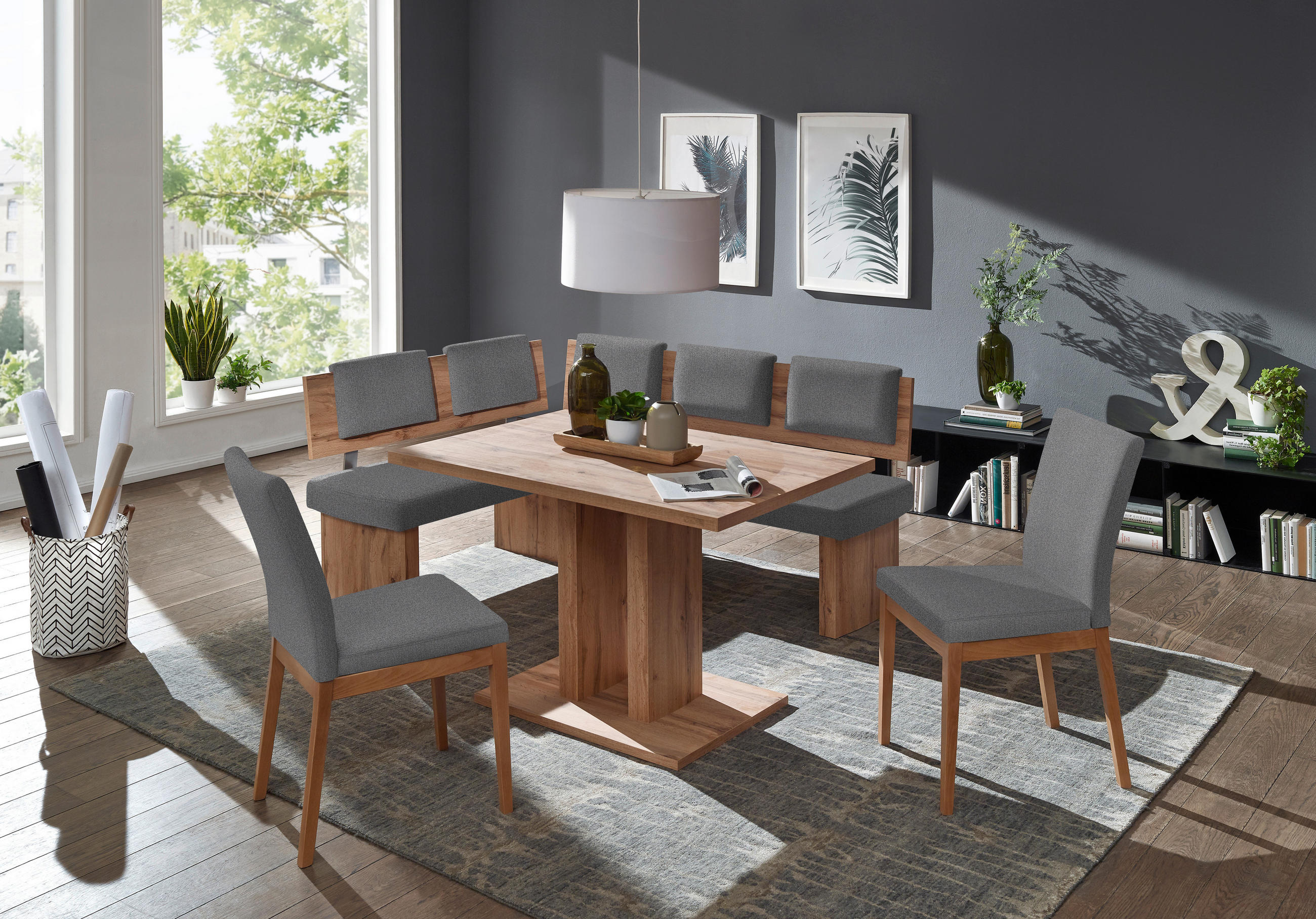 ECKBANK 140/180 cm  in Eichefarben, Graubraun  - Eichefarben/Graubraun, KONVENTIONELL, Holzwerkstoff/Textil (140/180cm) - Cantus