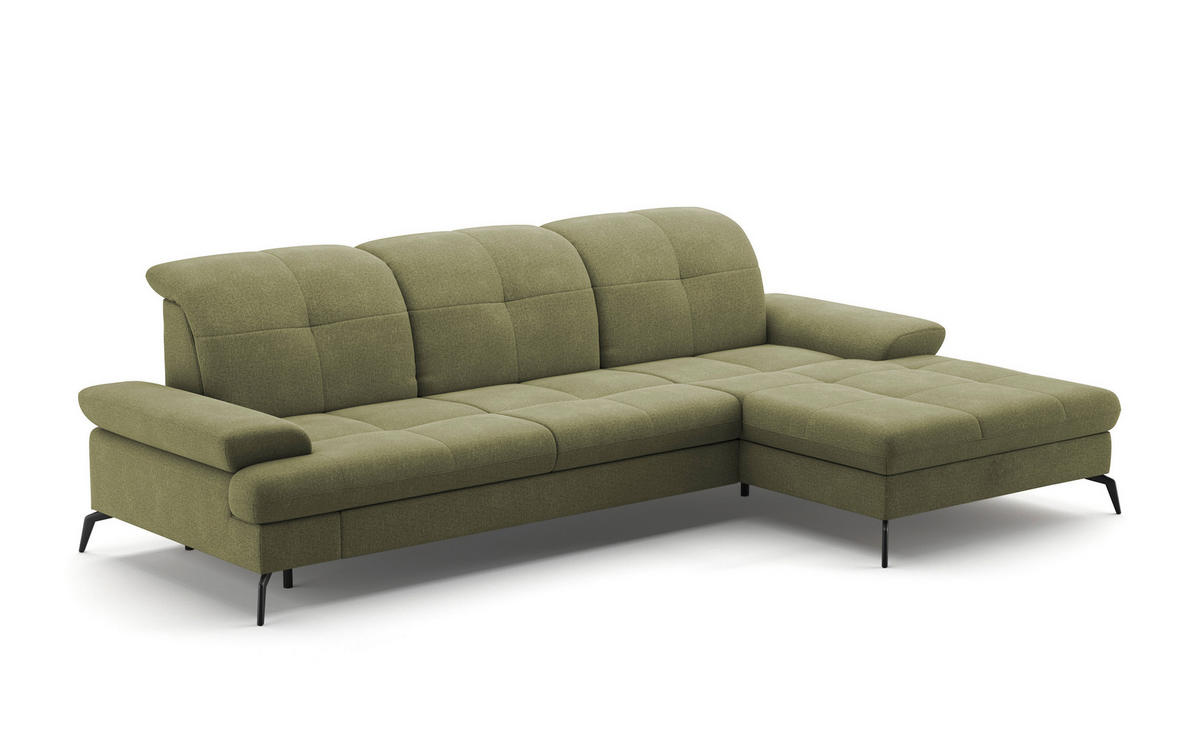 ECKSOFA in Flachgewebe Hellgrün  - Schwarz/Hellgrün, Konventionell, Textil/Metall (279/185cm) - Sit & More