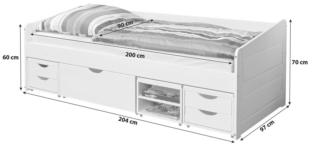 POSTEL S ÚLOŽNÝM PROSTOREM, 90/200 cm bílá - bílá, Natur, dřevo (90/200cm) - MID.YOU