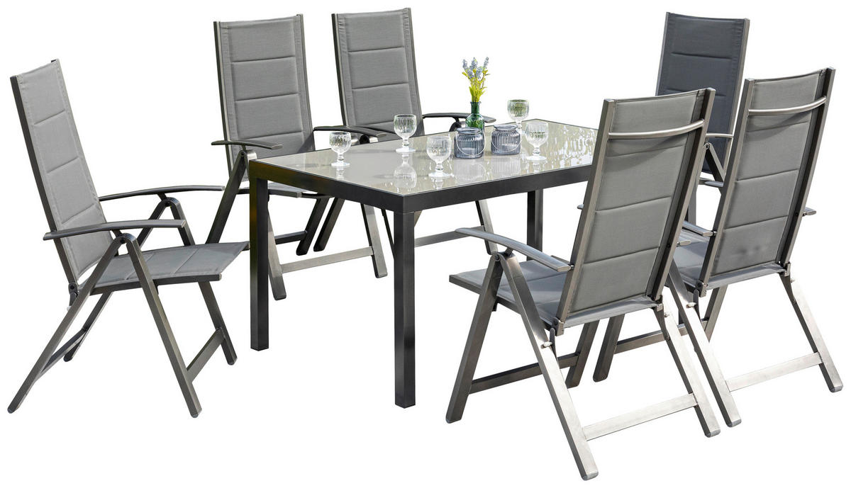 GARTENSET Aluminium  - Dunkelgrau/Graphitfarben, KONVENTIONELL, Glas/Textil - Gardenson