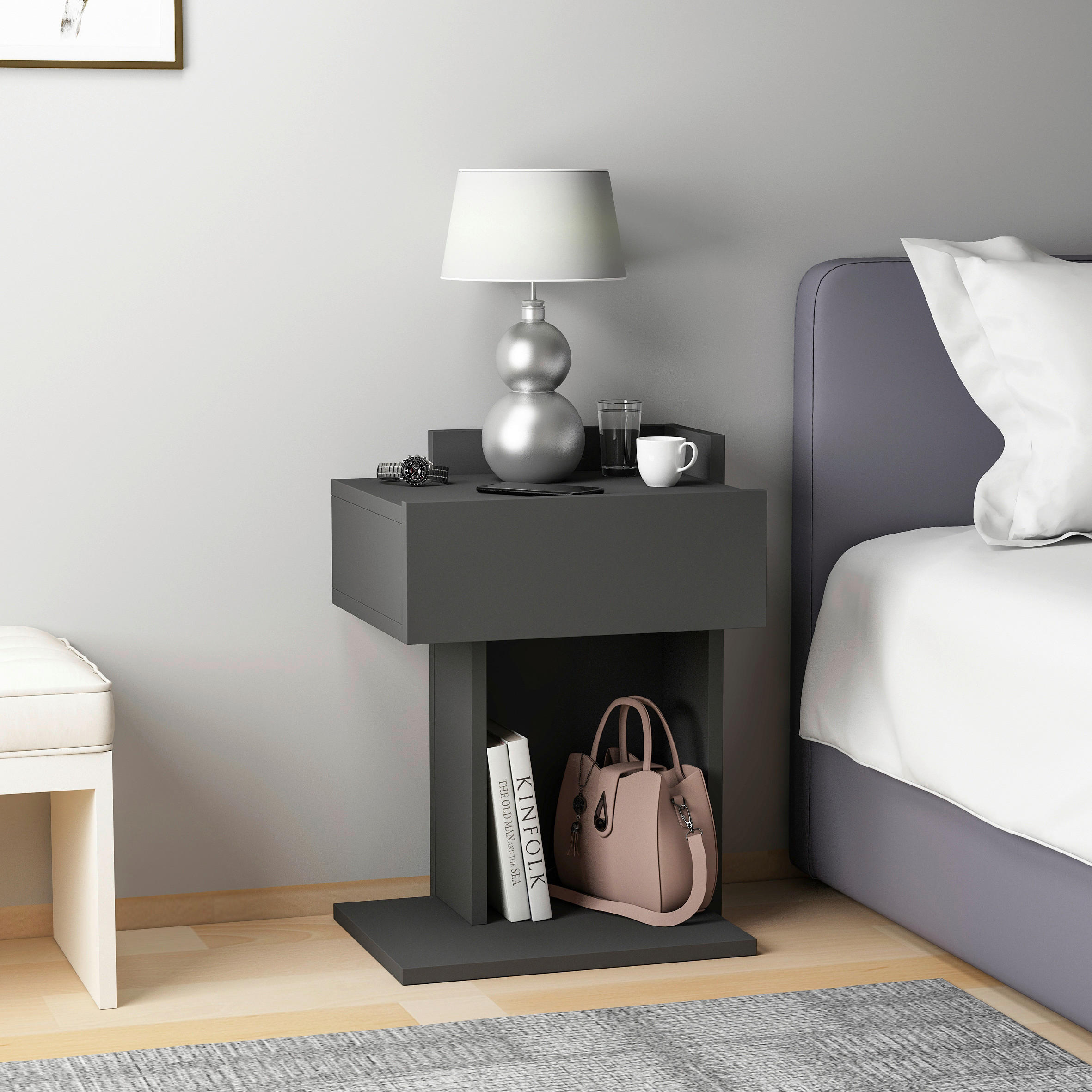 NACHTSCHRANK 41,4/55/33,2 cm  - Anthrazit, Design, Holzwerkstoff (41,4/55/33,2cm) - MID.YOU