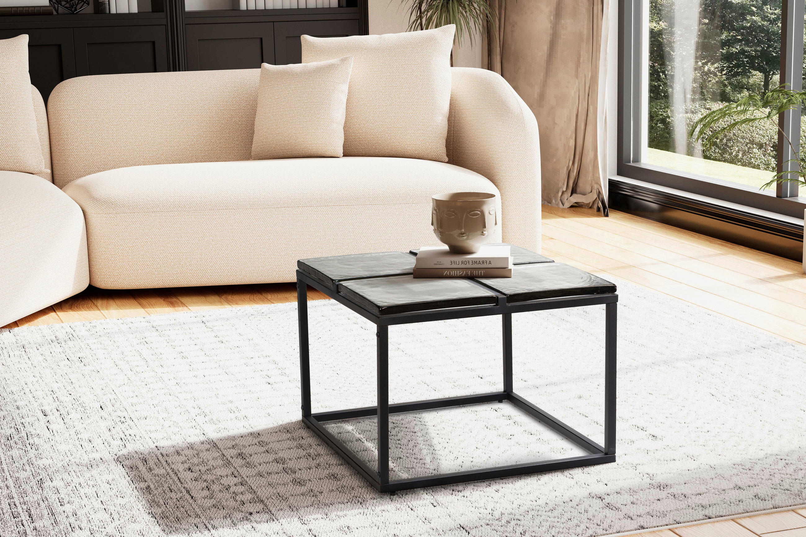 SOFFBORD i glas 58/58/43,5 cm  - svart, Design, metall/glas (58/58/43,5cm) - MID.YOU