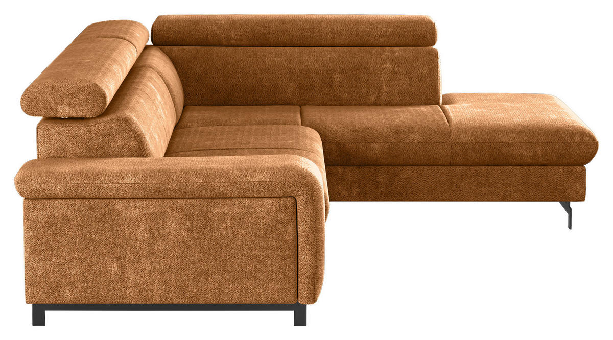 ECKSOFA Cognac Chenille  - Cognac/Schwarz, Textil/Metall (262/215cm) - MID.YOU