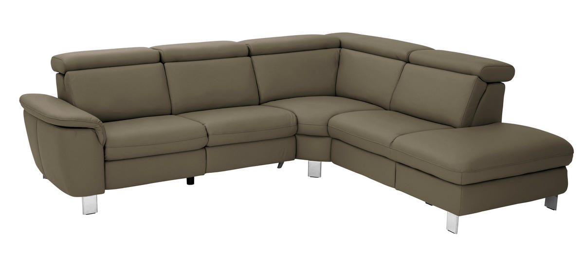 ECKSOFA in Echtleder Olivgrün  - Alufarben/Olivgrün, Design, Leder/Metall (271/239cm) - Cantus