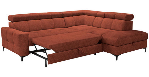 ECKSOFA in Struktur Dunkelorange  - Dunkelorange/Schwarz, MODERN, Textil/Metall (254/212cm) - Carryhome