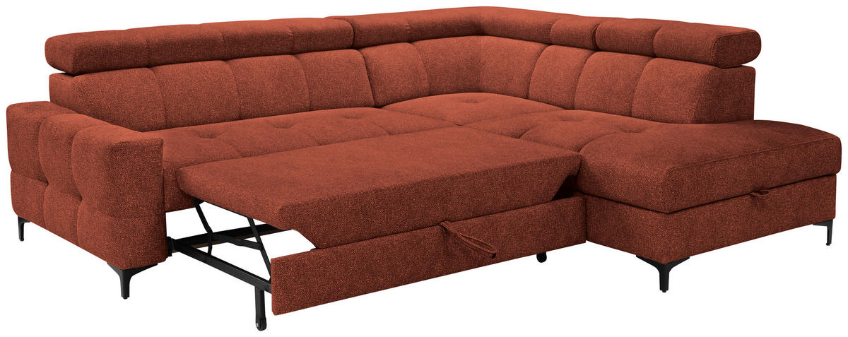 ECKSOFA in Struktur Dunkelorange  - Dunkelorange/Schwarz, Modern, Textil/Metall (254/212cm) - Carryhome