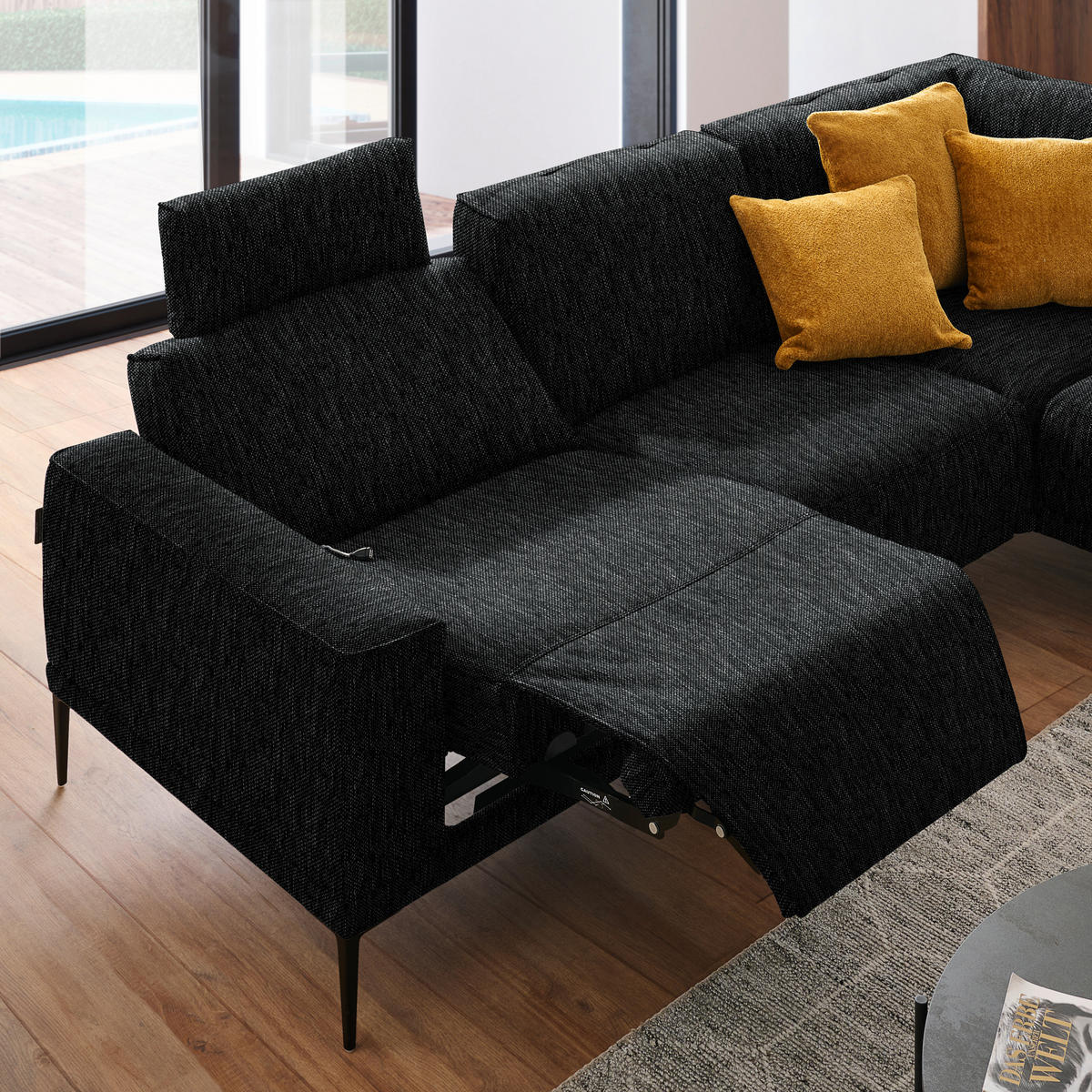 ECKSOFA in Flachgewebe Schwarz  260/210 cm  - Schwarz, Design, Textil/Metall (260/210cm) - Johann Jakob