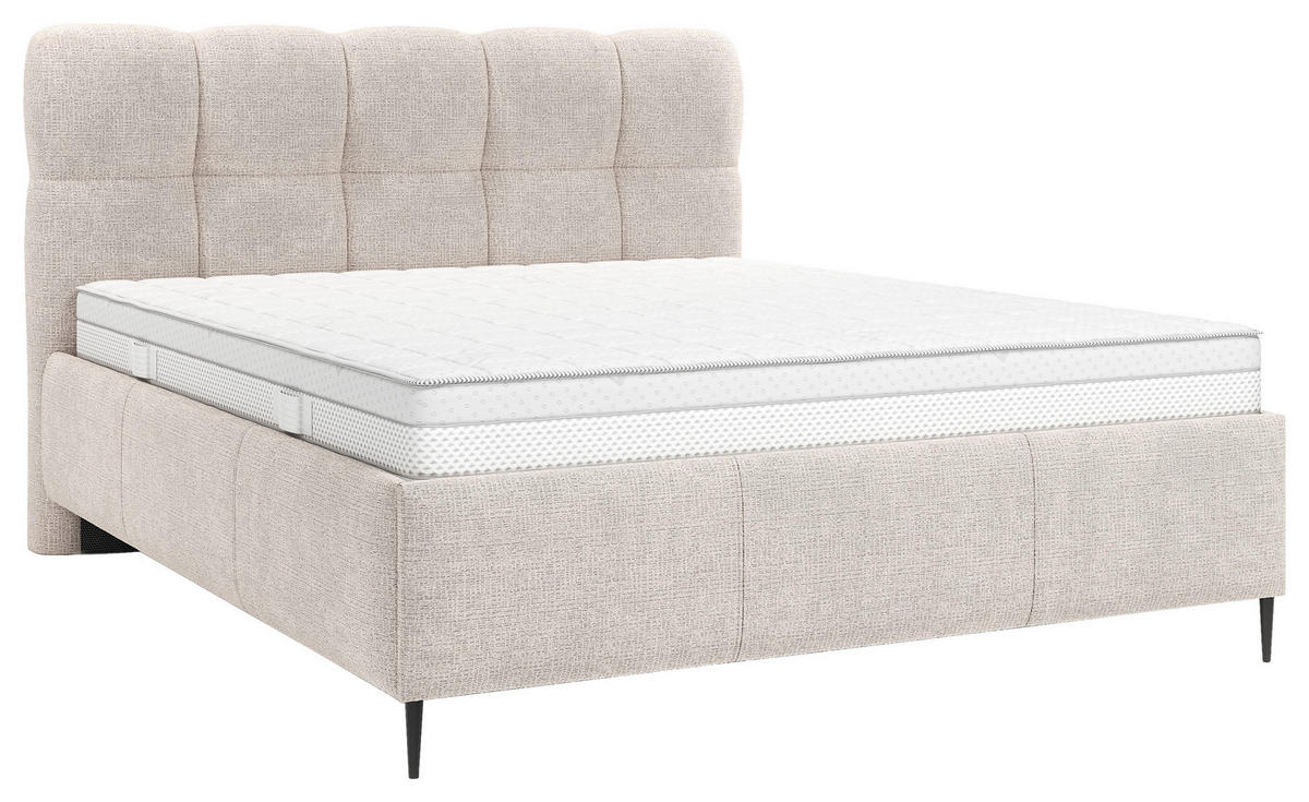 POLSTERBETT 160/200 cm, inkl. gepolstertes Kopfteil, Lattenrost,  in Beige  - Beige/Schwarz, Design, Holz/Textil (160/200cm) - Boxxx
