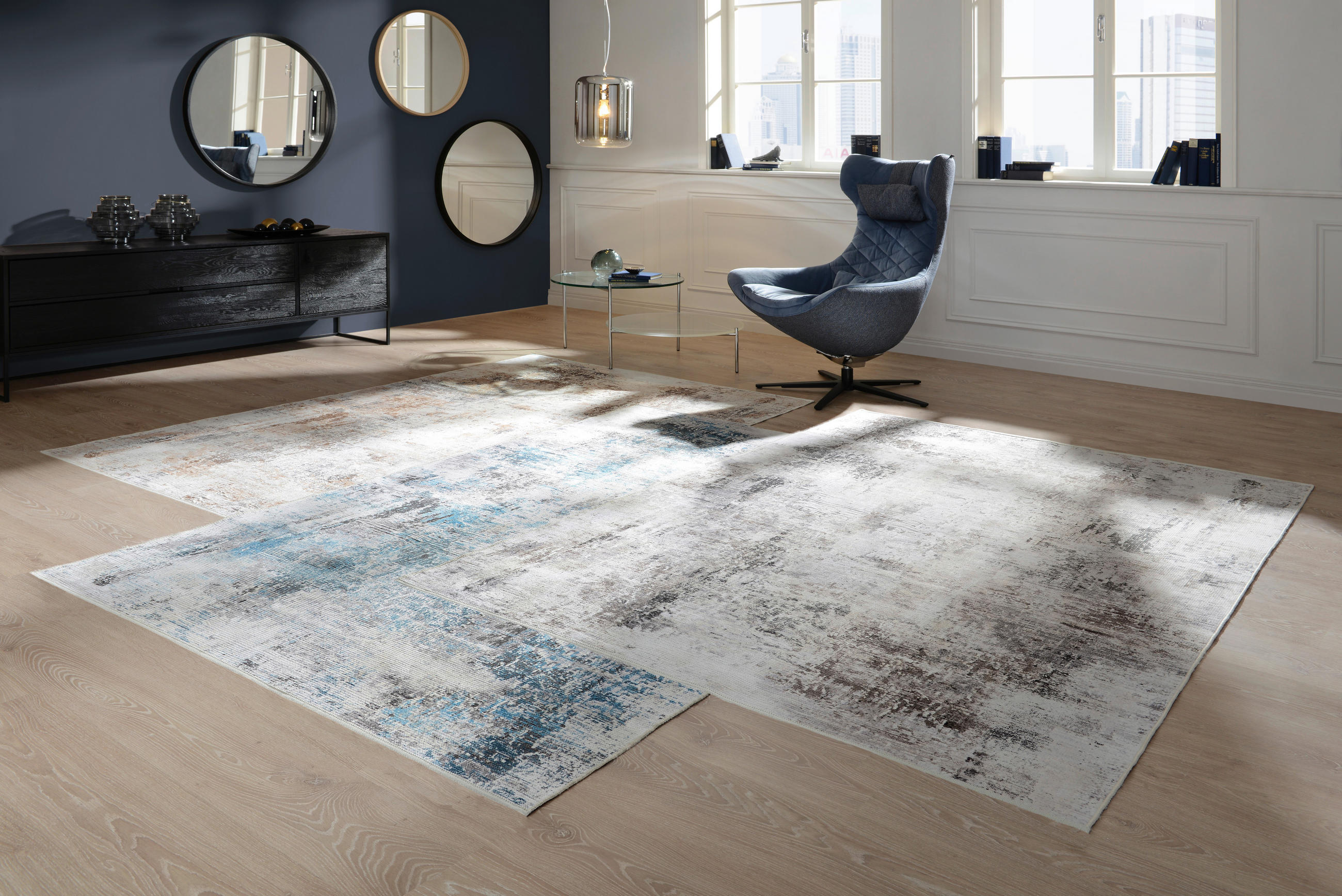 VINTAGE PREPROGA  160/230 cm  potiskano  modra  - modra, Design, tekstil (160/230cm) - Novel