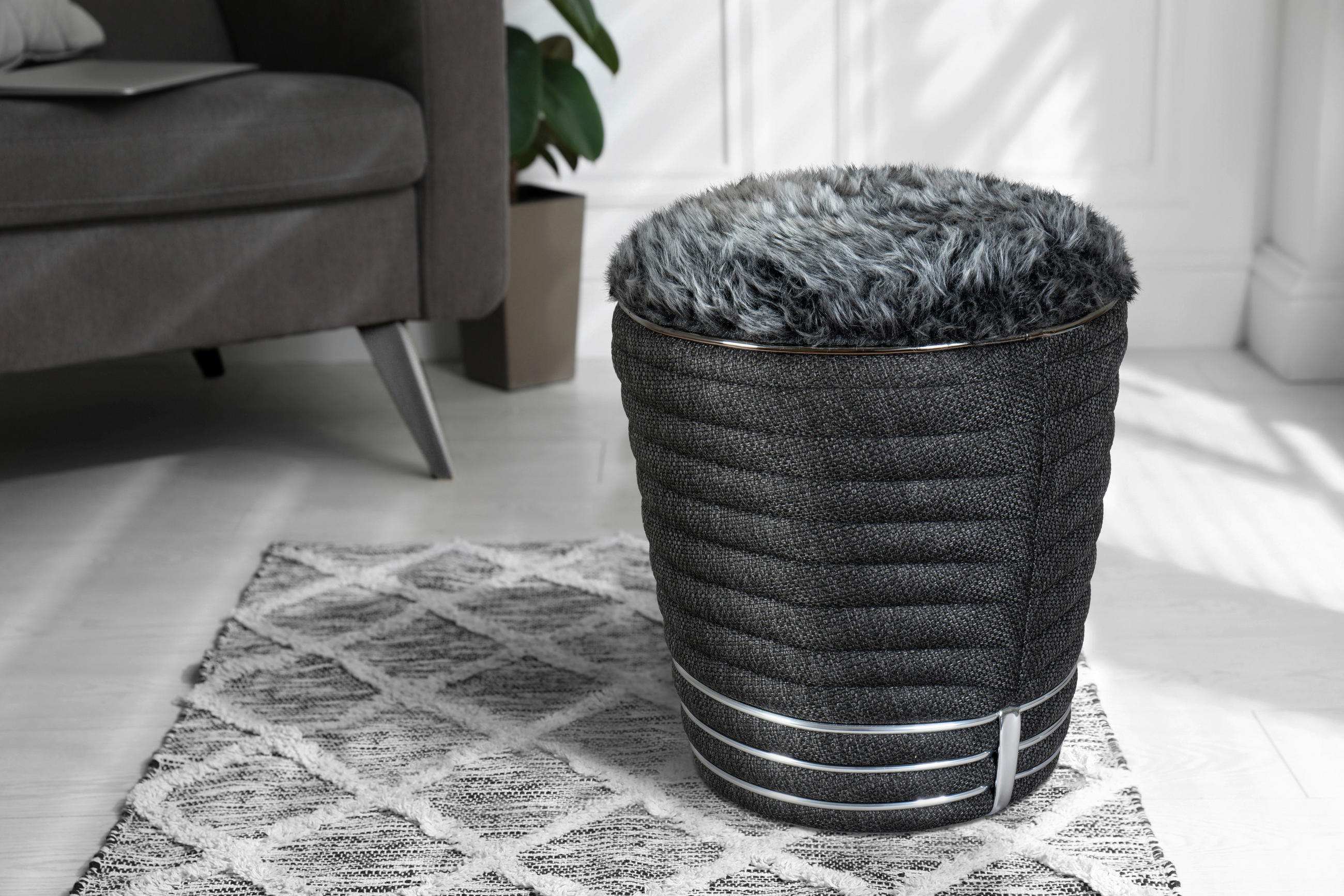 TABURET, textil, 42/50 cm - barvy grafitu/antracitová, Design, textil (42/50cm) - MID.YOU
