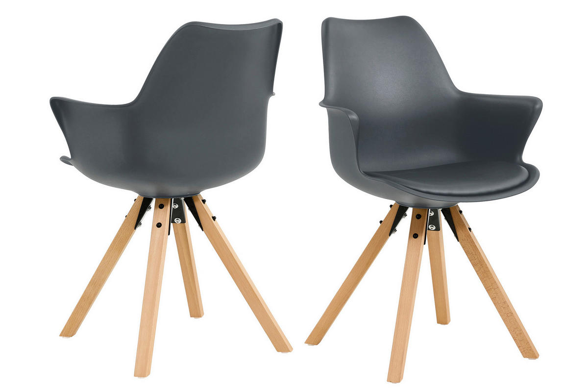 ARMLEHNSTUHL-SET 2 Stück  in  - Dunkelgrau/Eichefarben, MODERN, Holz/Kunststoff (58/84/61cm) - Livetastic