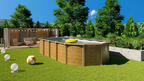 POOL-SET POOL OV 132 WOOD BRAUN 610/360/130 cm  - Sandfarben/Braun, Basics, Kunststoff/Metall (610/360/130cm)
