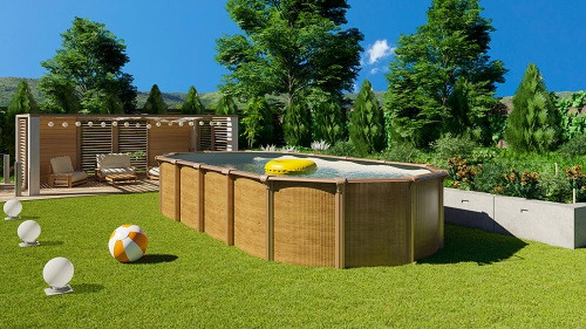 POOL-SET 132 WOOD 730/370/130 cm  - Sandfarben/Braun, Basics, Kunststoff (730/370/130cm)