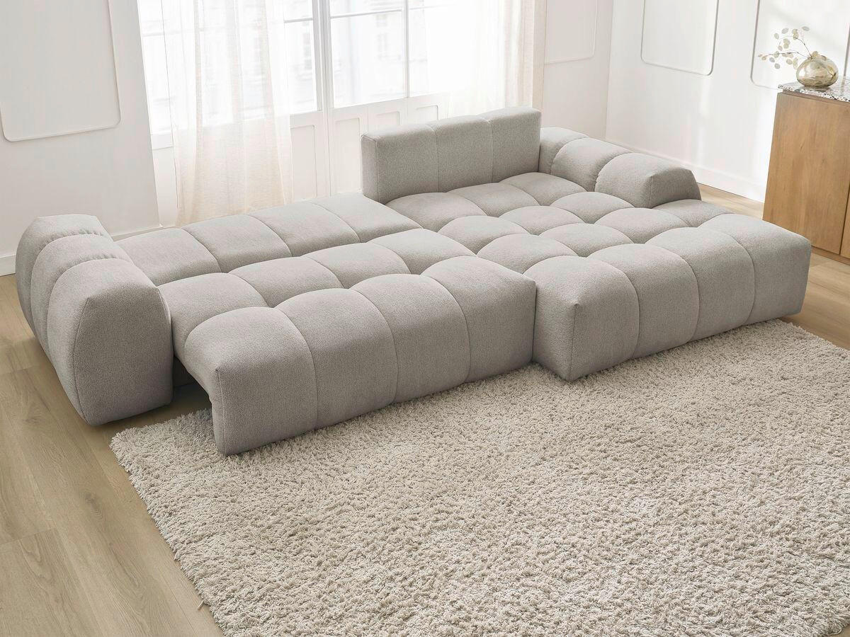 ECKSCHLAFSOFA EVEREST  mit Rücken echt, Armteil links, Armteil rechts Flachgewebe Taupe  - Taupe/Schwarz, MODERN, Kunststoff/Textil (318/180cm) - Livetastic