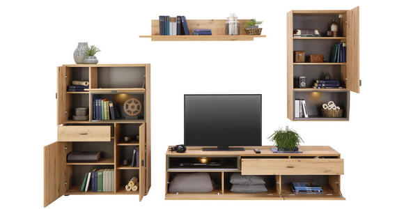 WOHNWAND in Eichefarben - Eichefarben/Schwarz, Design, Holzwerkstoff/Kunststoff (300/180/50cm) - Hom`in