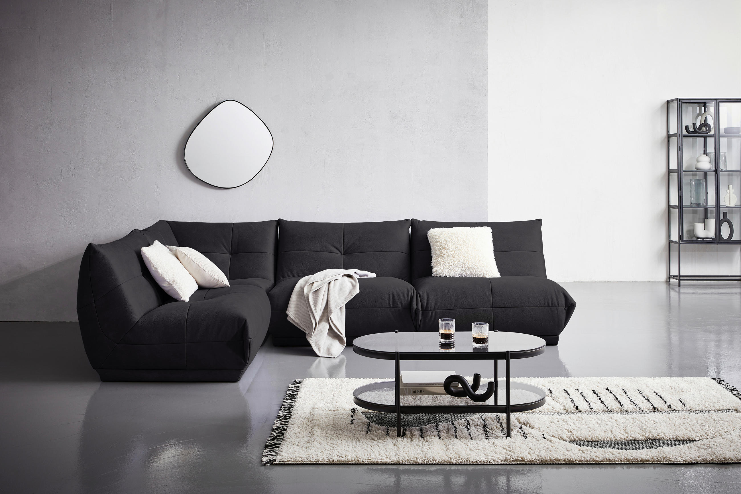 ECKSOFA Schwarz Lederlook - Schwarz, Trend, Textil (210/315cm) - Livetastic
