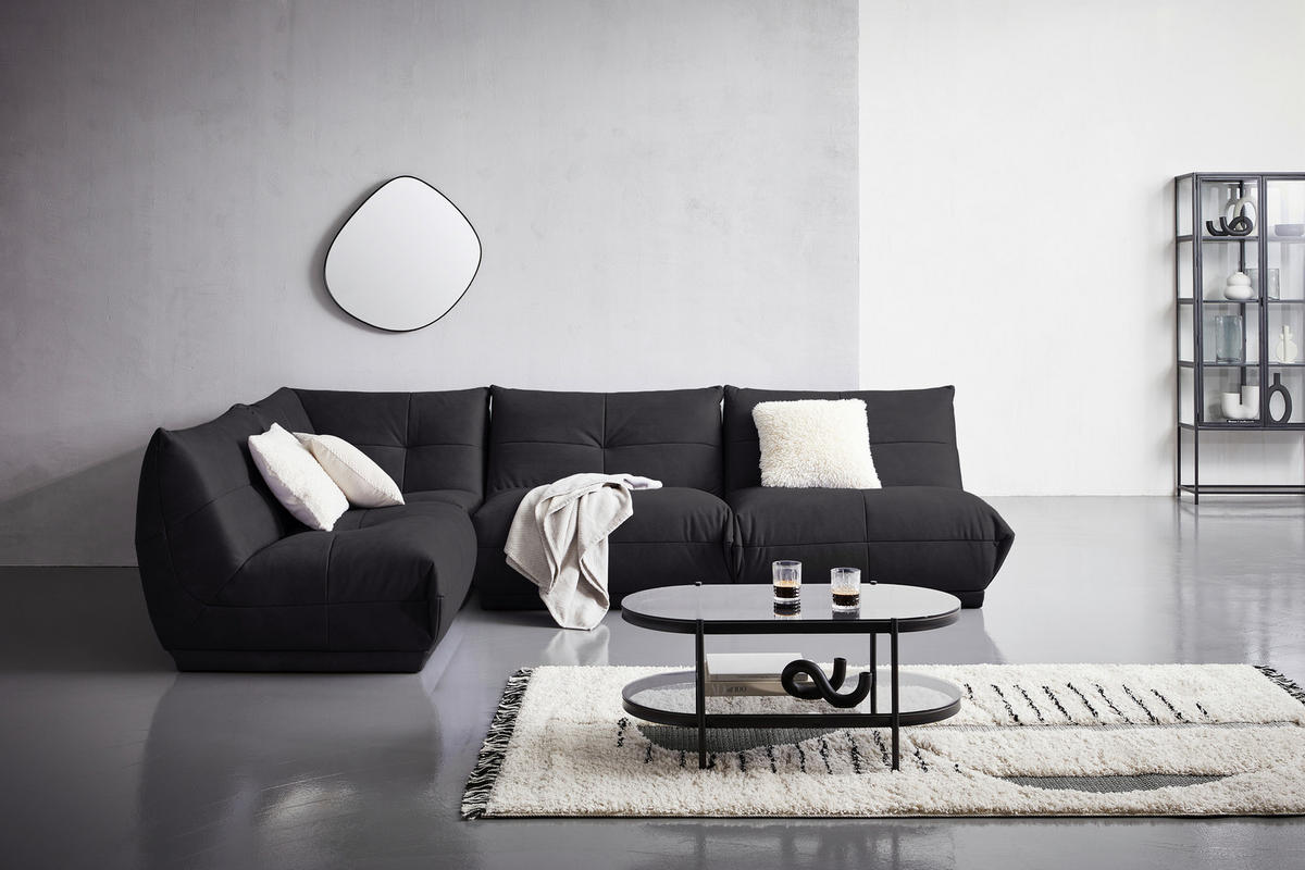 ECKSOFA in Lederlook Schwarz  - Schwarz, Trend, Textil (210/315cm) - Livetastic