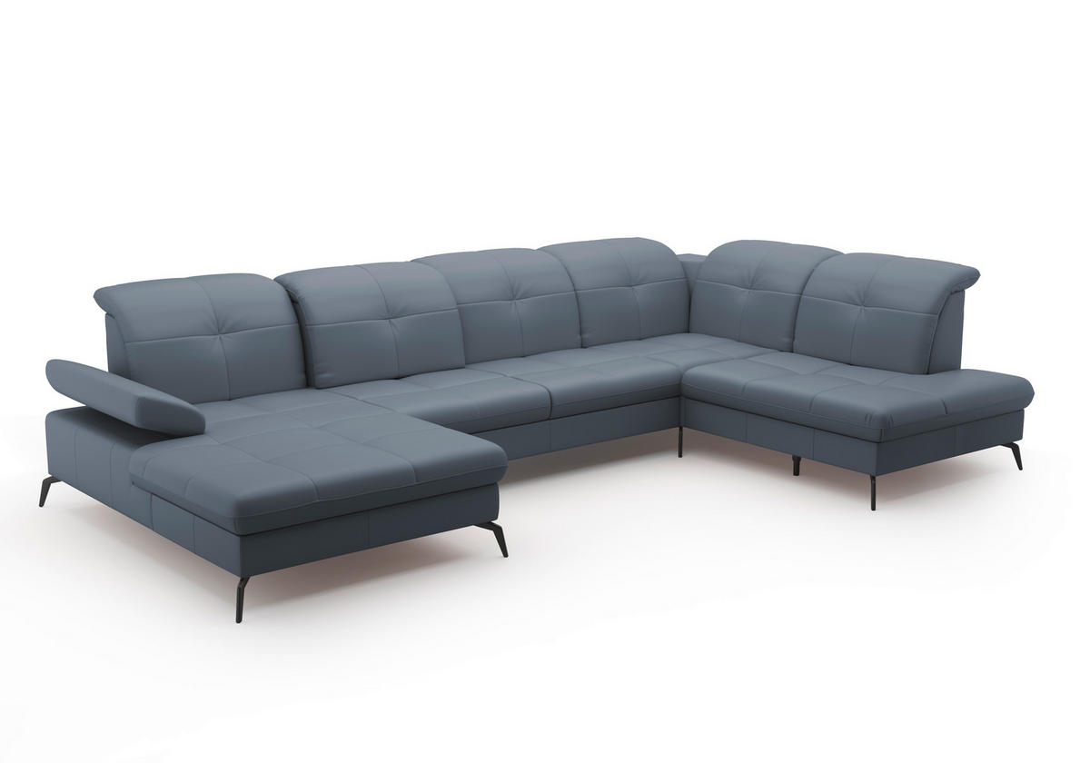 WOHNLANDSCHAFT Graublau Kombination Echtleder/Stoff Vliesstoff  - Graublau/Schwarz, KONVENTIONELL, Leder/Textil (185/357/231cm) - Sit & More