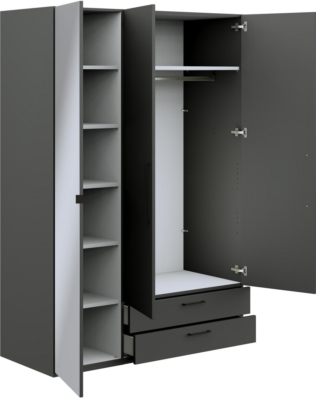 KLEIDERSCHRANK  in Graphitfarben  - Anthrazit/Graphitfarben, Design, Glas/Holzwerkstoff (151,3/213,6/59,3cm) - Cantus